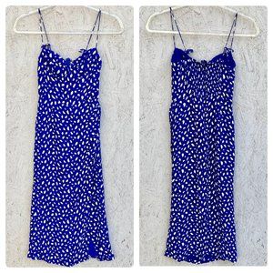 Reformation Kourtney Moray Dot Tie Shoulder Sweetheart Midi Slip Dress Sz 4 Blue